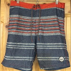 Katin Navy and Coral Striped Board Shorts